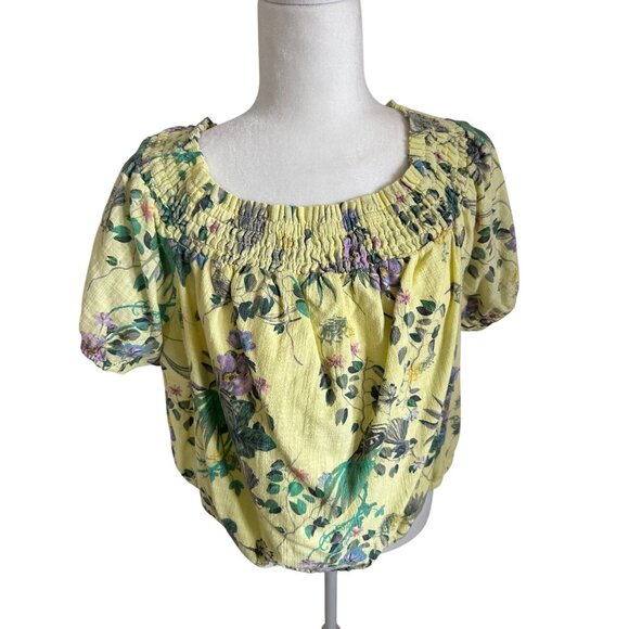 New INC International Concepts Size 1X Plus Womens Yellow Floral Smocked Scoop N - Picture 3 of 9